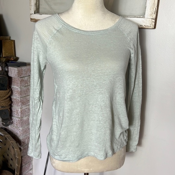 BANANA REPUBLIC LINEN LONG SLEEVE BASEBALL STLE TSHIRT SZ XS MINT GREEN - Picture 1 of 8